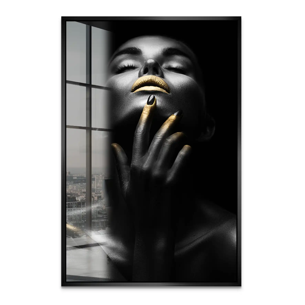 Erotische Frau Mit Goldenen Lippen Acrylglas Bild INGALERIE