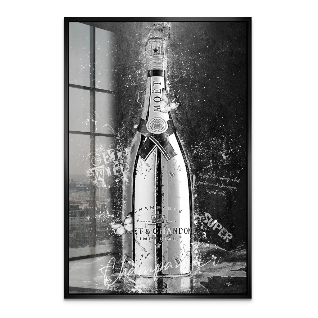 Champagner Black & White Acrylglas Bild INGALERIE