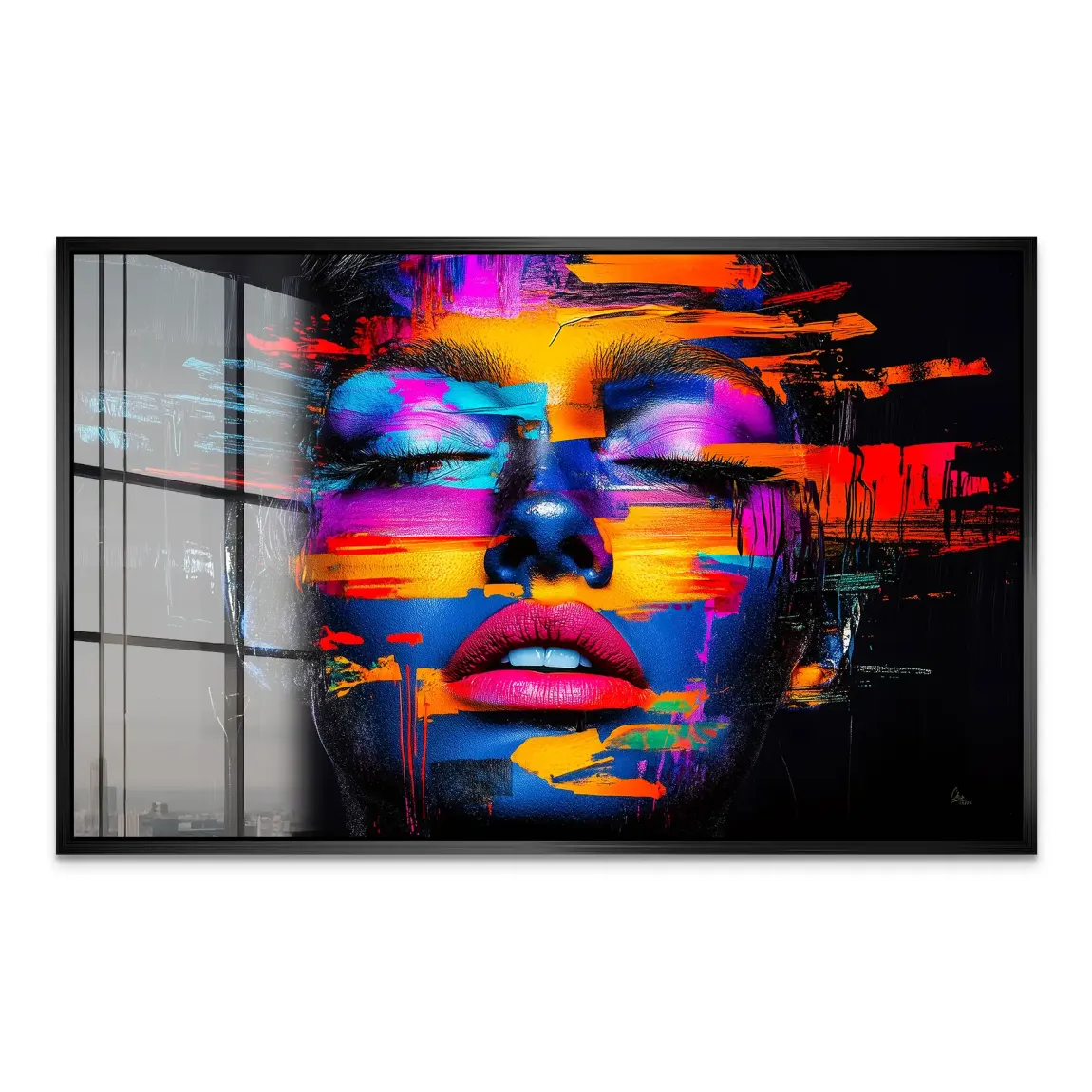 Neon Frauenportrait Acrylglasbild
