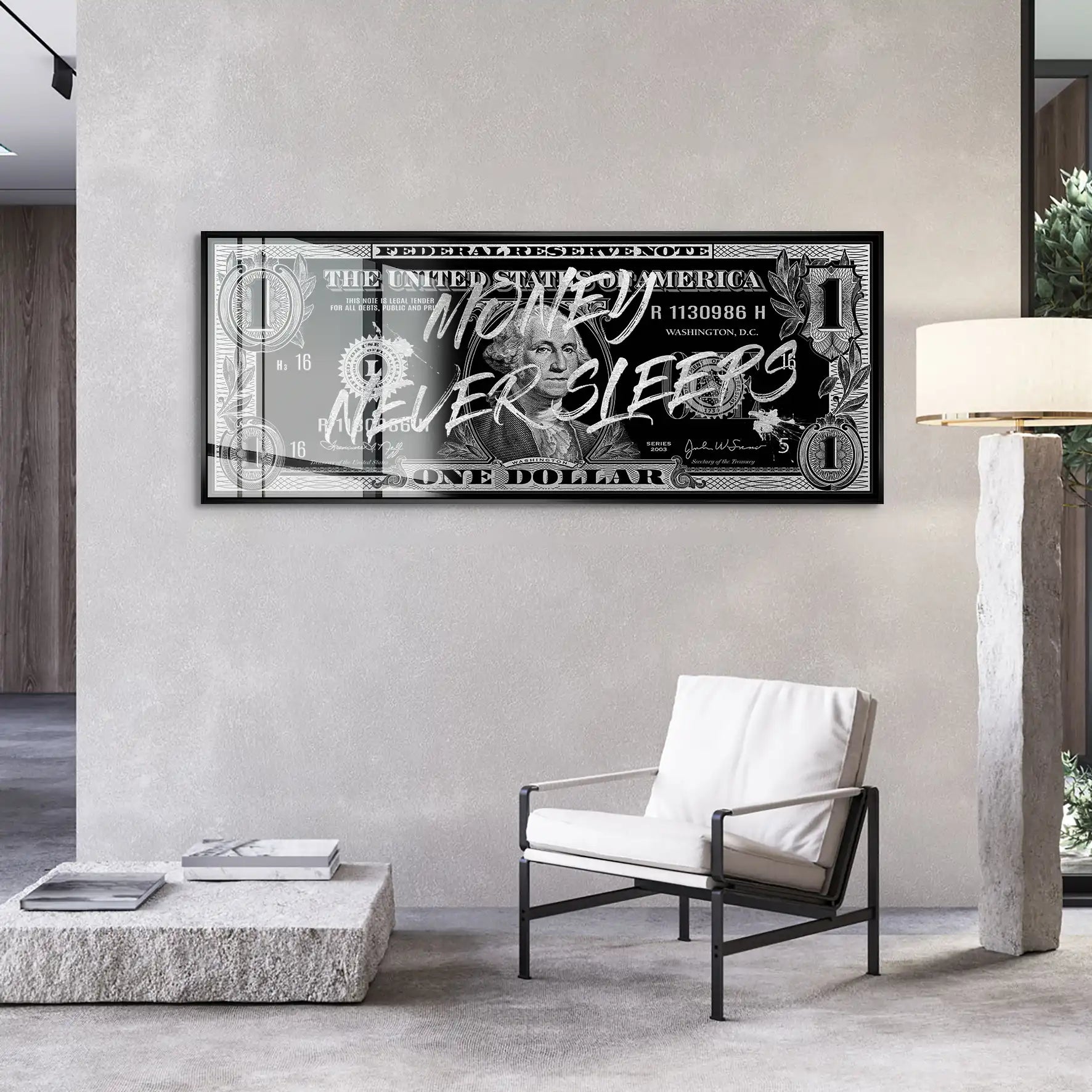 Monney Never Sleeps Dollar SilverAcrylglas Bild INGALERIE