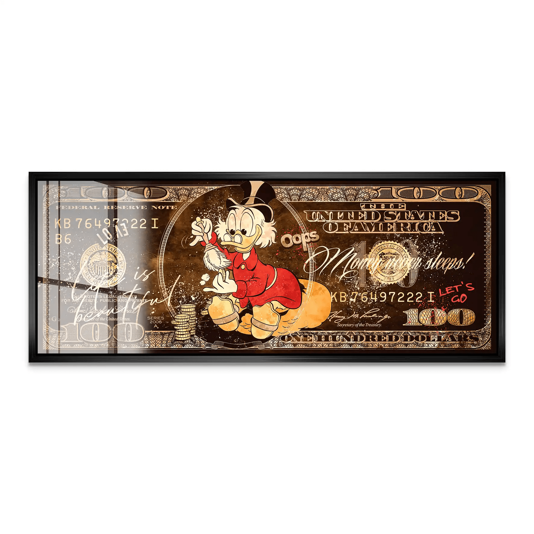 Dagobert Money Never Sleeps Dollar Vintage Acrylglas Bild INGALERIE