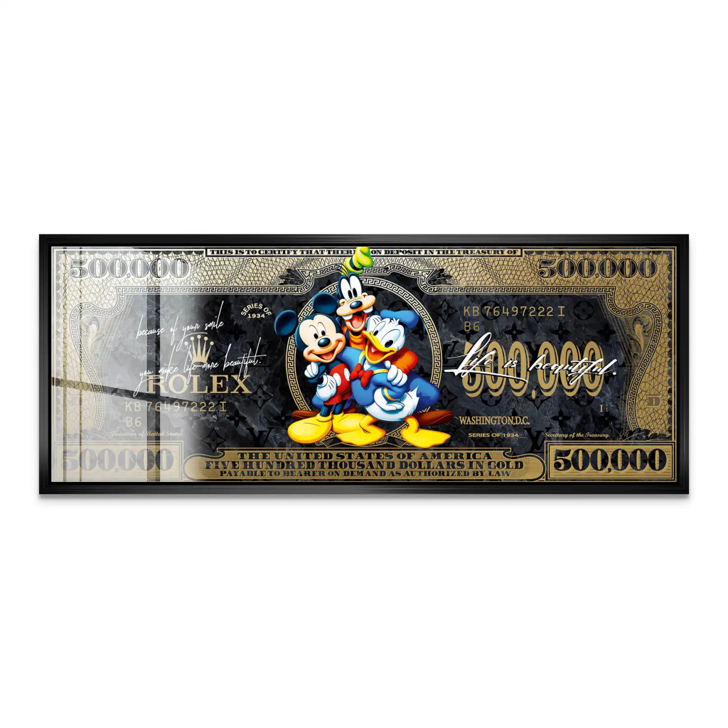 Micky Goofy Donald Gold Dollar Acrylglas Bild INGALERIE