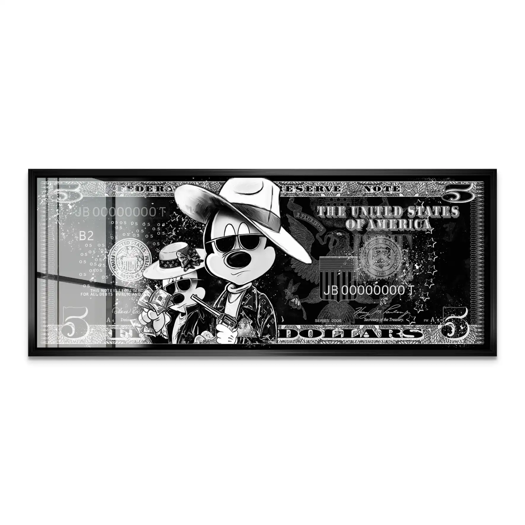 Micky und Minnie Dollar Black Pop Art Acrylglas Bild INGALERIE