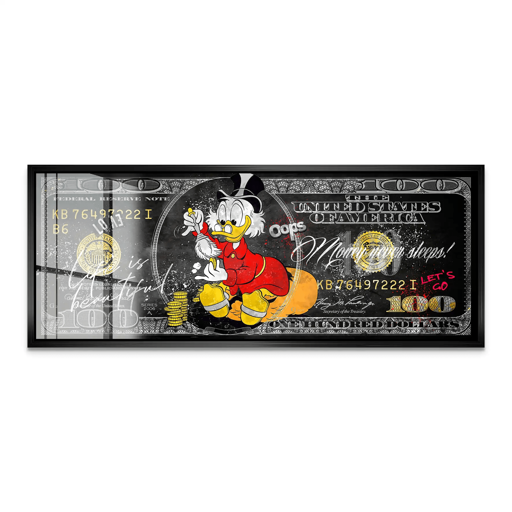 Dagobert Money Never Sleeps Dollar Black Acrylglas Bild INGALERIE