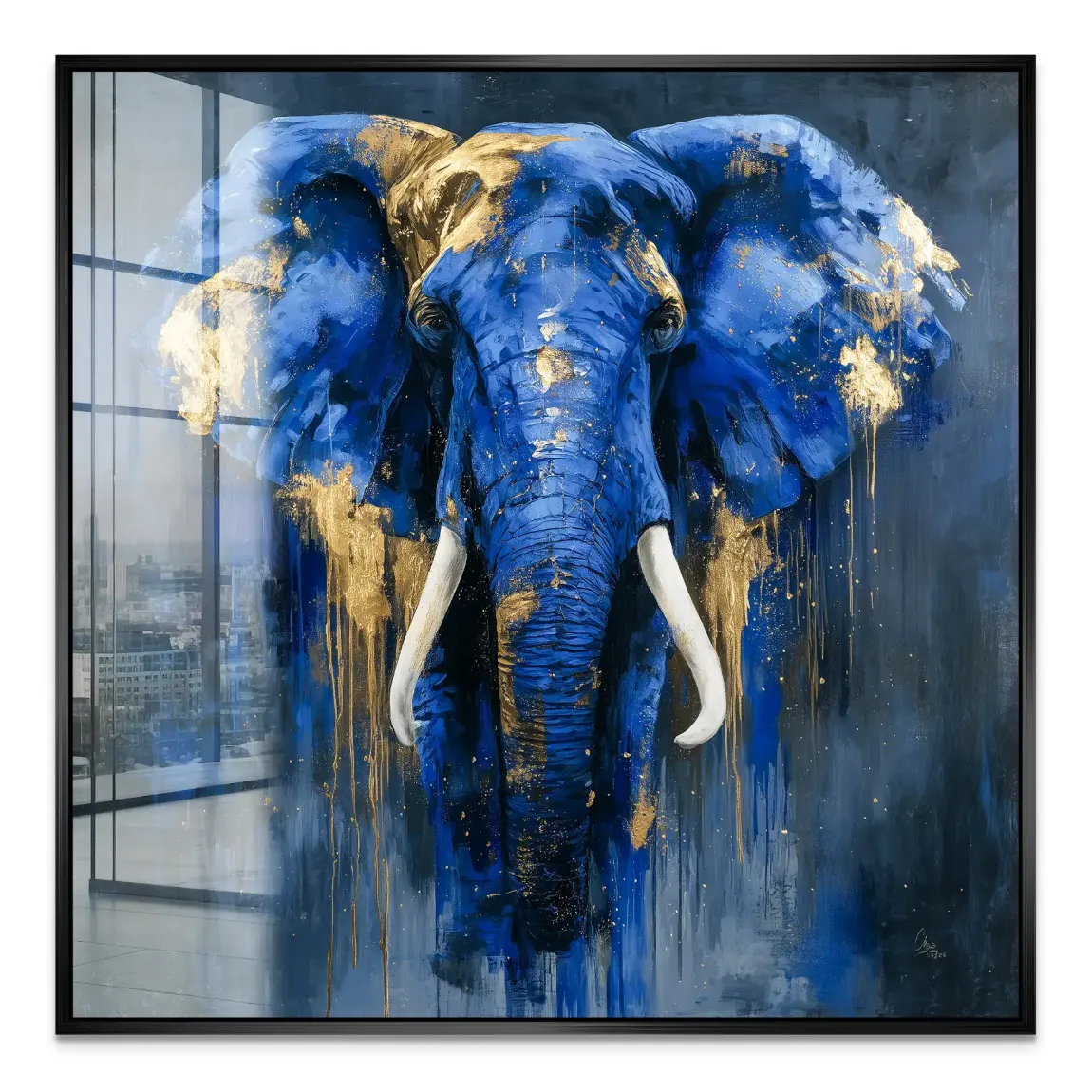 Blauer Elefant Abstrakt Acrylglasbild