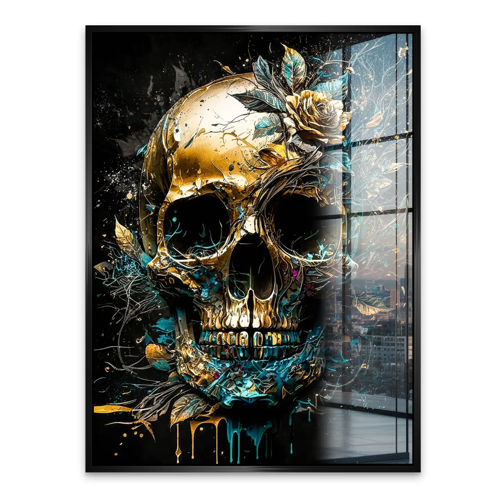Totenkopf Gold Style Acrylglasbild INGALERIE