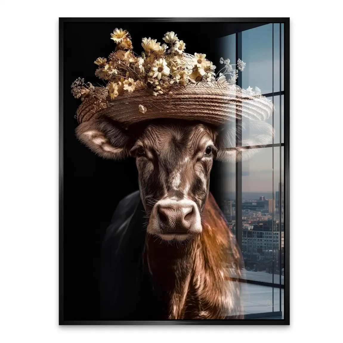 Kuh mit Strohhut Acrylglasbild