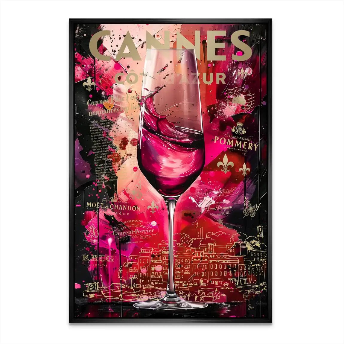 Cannes Champagner Pop Art AluDibond Bild INGALERIE