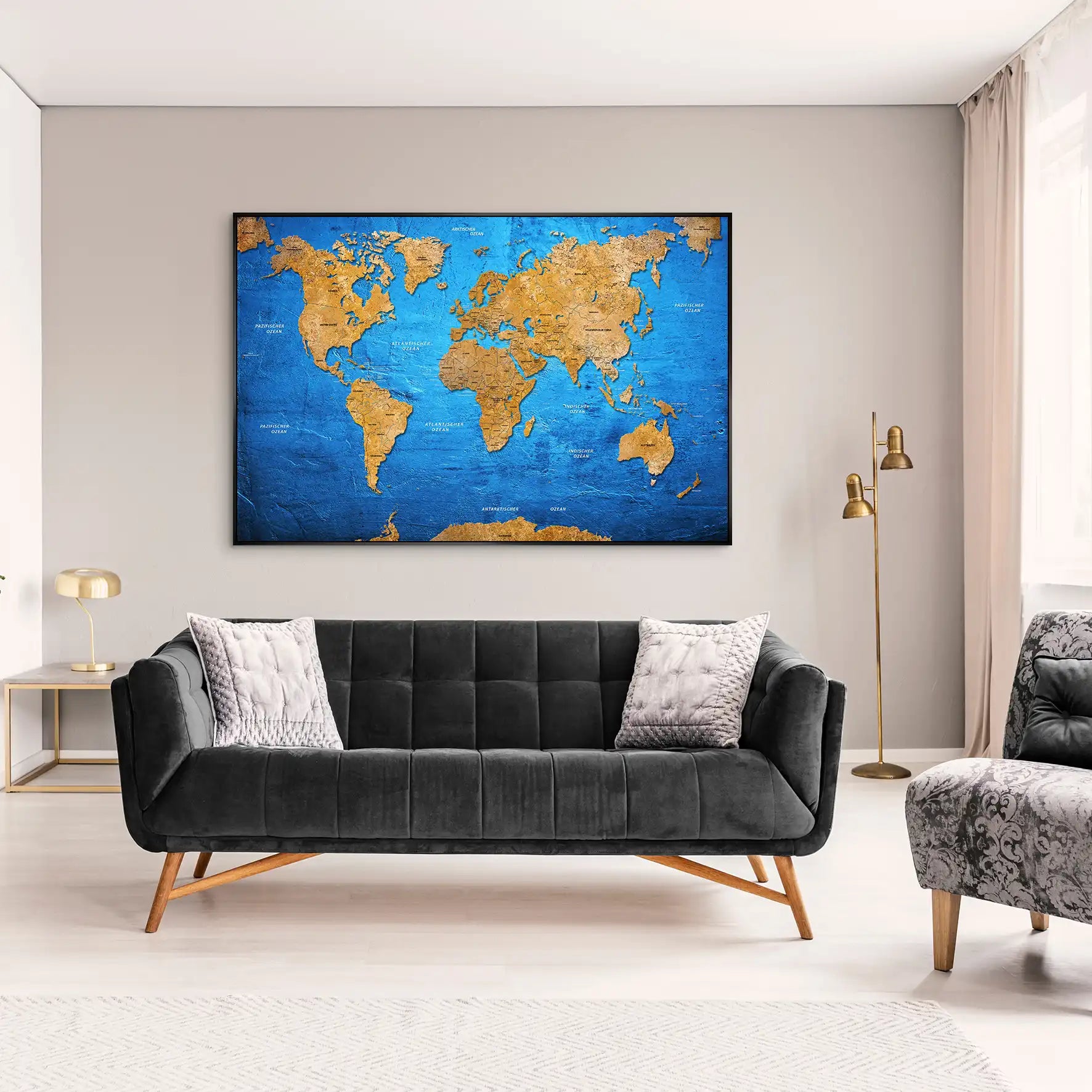 Weltkarte Blue Stone AluDibond Bild INGALERIE