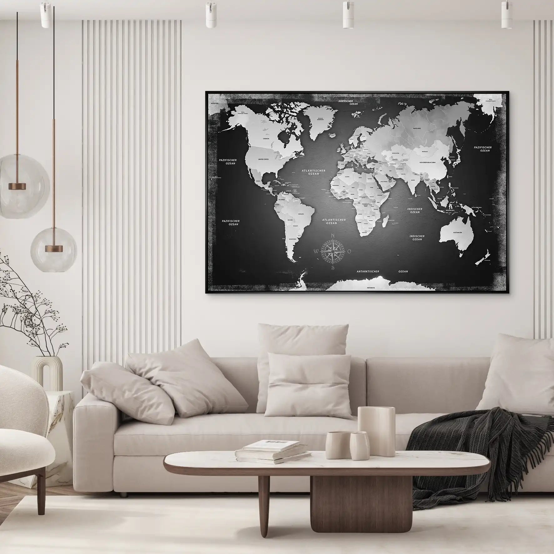 Weltkarte Black Style AluDibond Bild INGALERIE