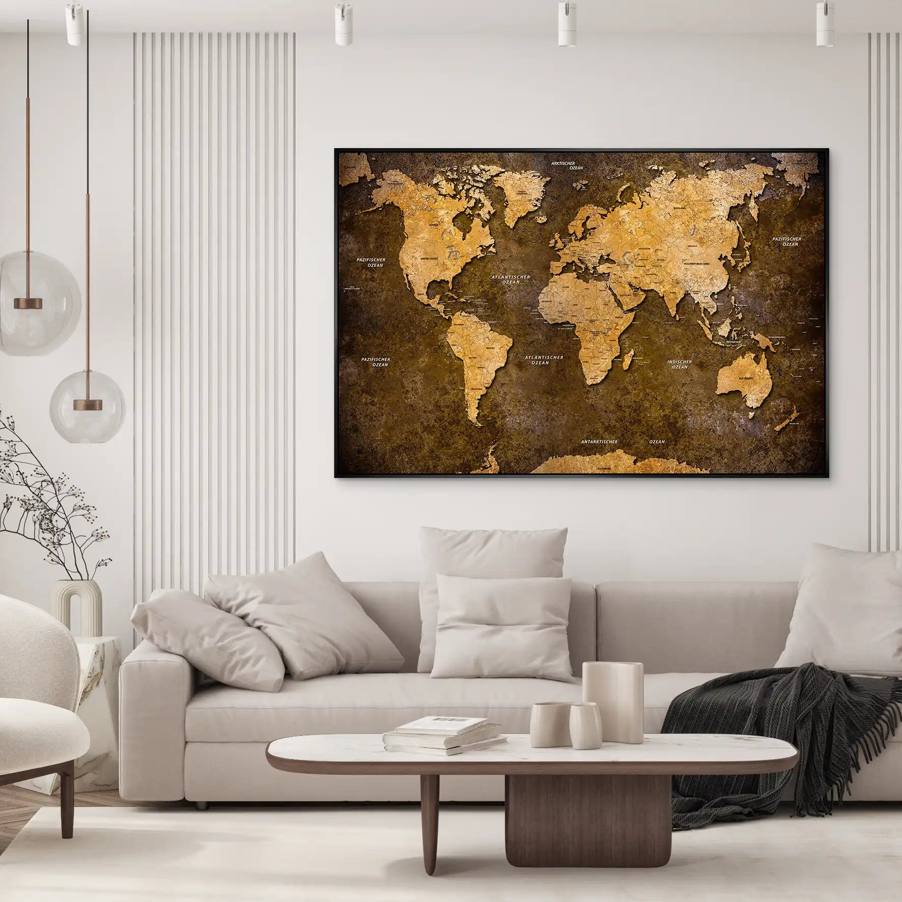 Weltkarte Yellow Stone AluDibond Bild INGALERIE