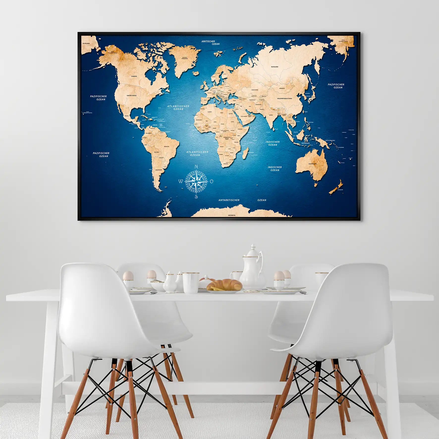 Weltkarte Blue Style AluDibond Bild INGALERIE