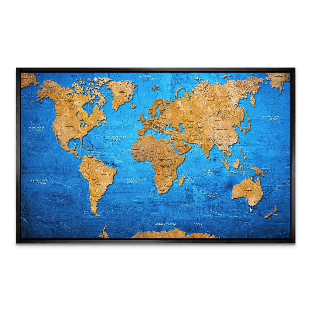 Weltkarte Blue Stone AluDibond Bild INGALERIE