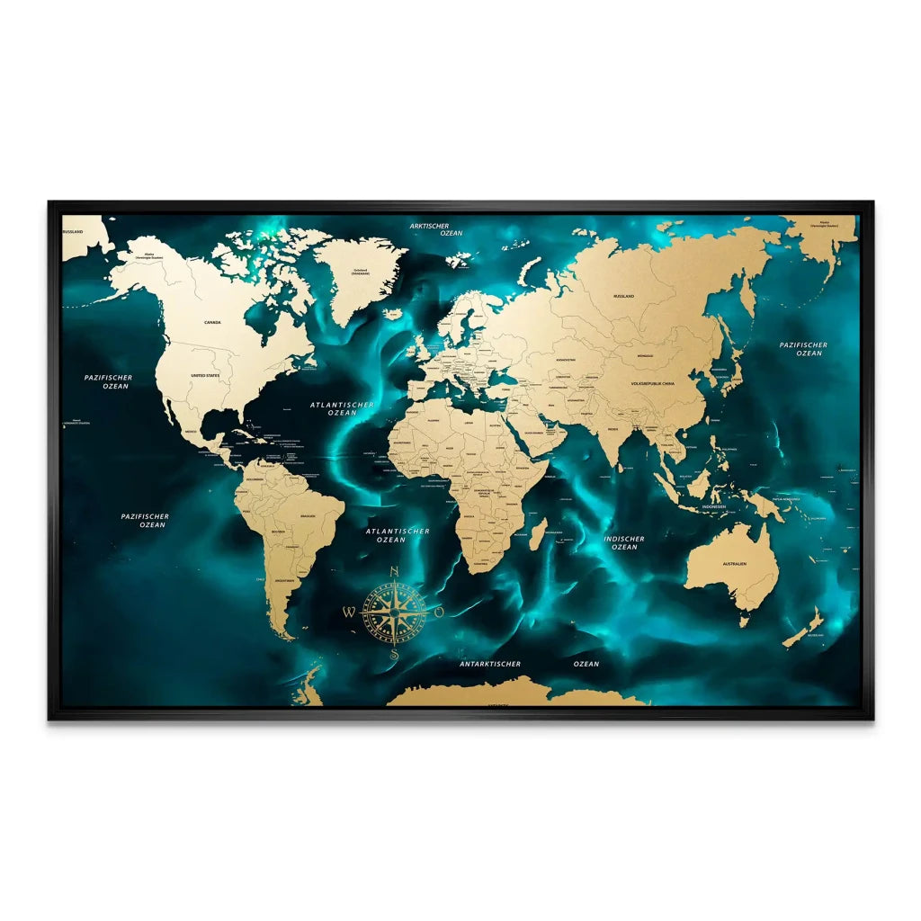Weltkarte Ocean Türkis AluDibond Bild INGALERIE
