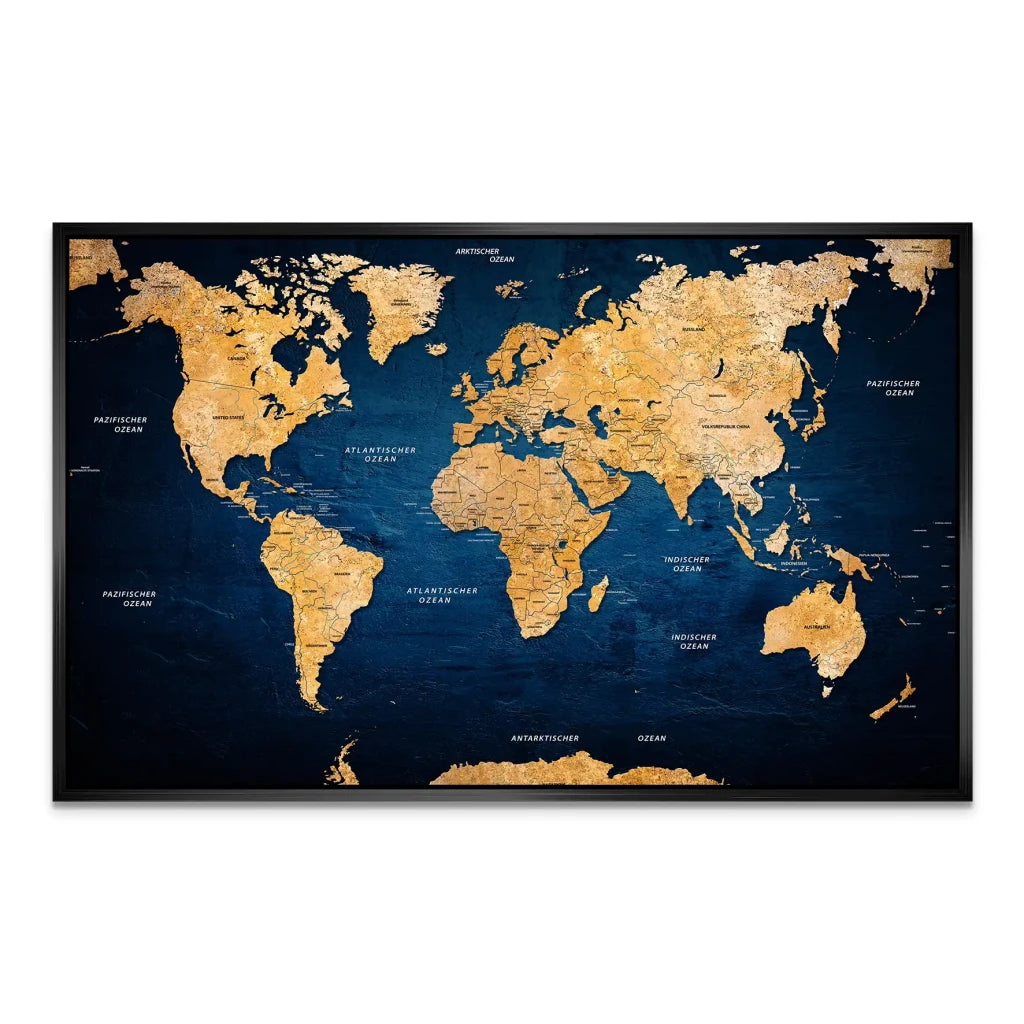 Weltkarte Dark Blue AluDibond Bild INGALERIE