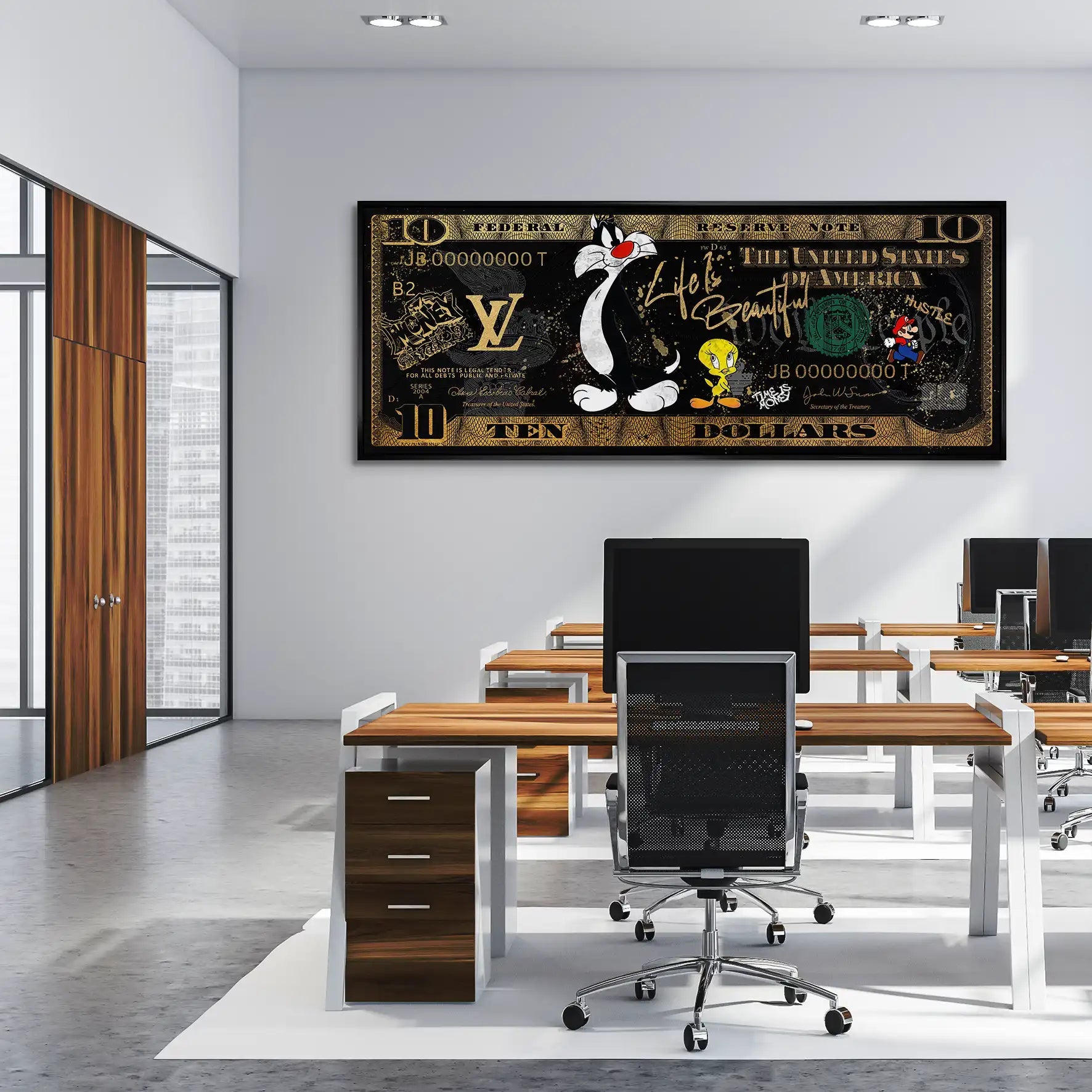 Tweety und Sylverster Black Dollar AluDibond Bild INGALERIE