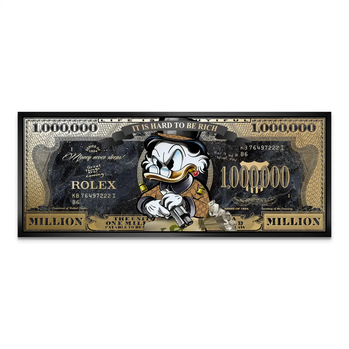 Dogobert Duck Cashed Out Pop Art Dollar AluDibond Bild INGALERIE