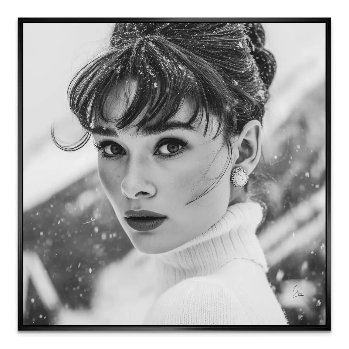 Audrey Hepburn Winter Portrait Alu Dibond Bild