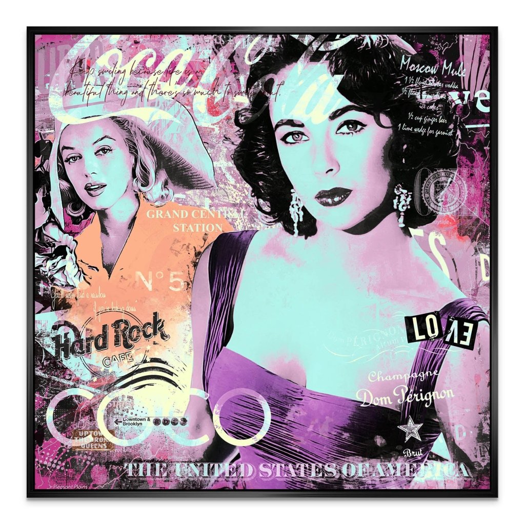 Marilyn & Liz Pop Art Color Style AluDibond Bild INGALERIE