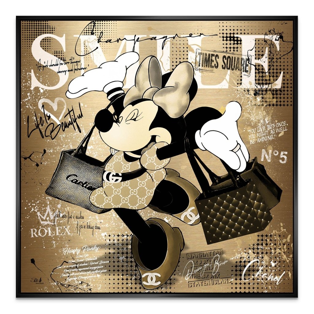 Minnie Smile Gold Pop Art Style AluDibond Bild INGALERIE