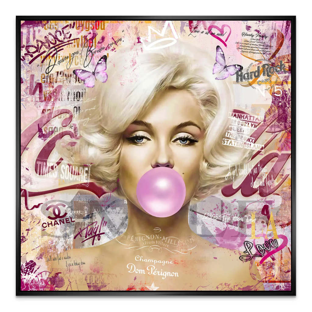 Marilyn Monroe Bubble Gum Pop Art AluDibond Bild INGALERIE