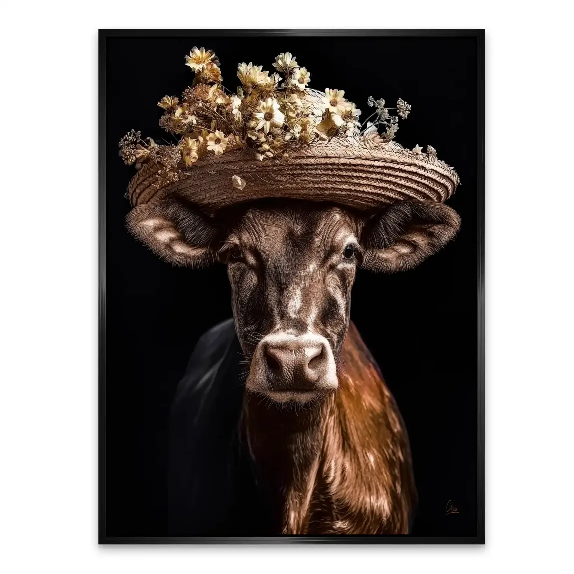 Kuh mit Strohhut Alu Dibond Bild