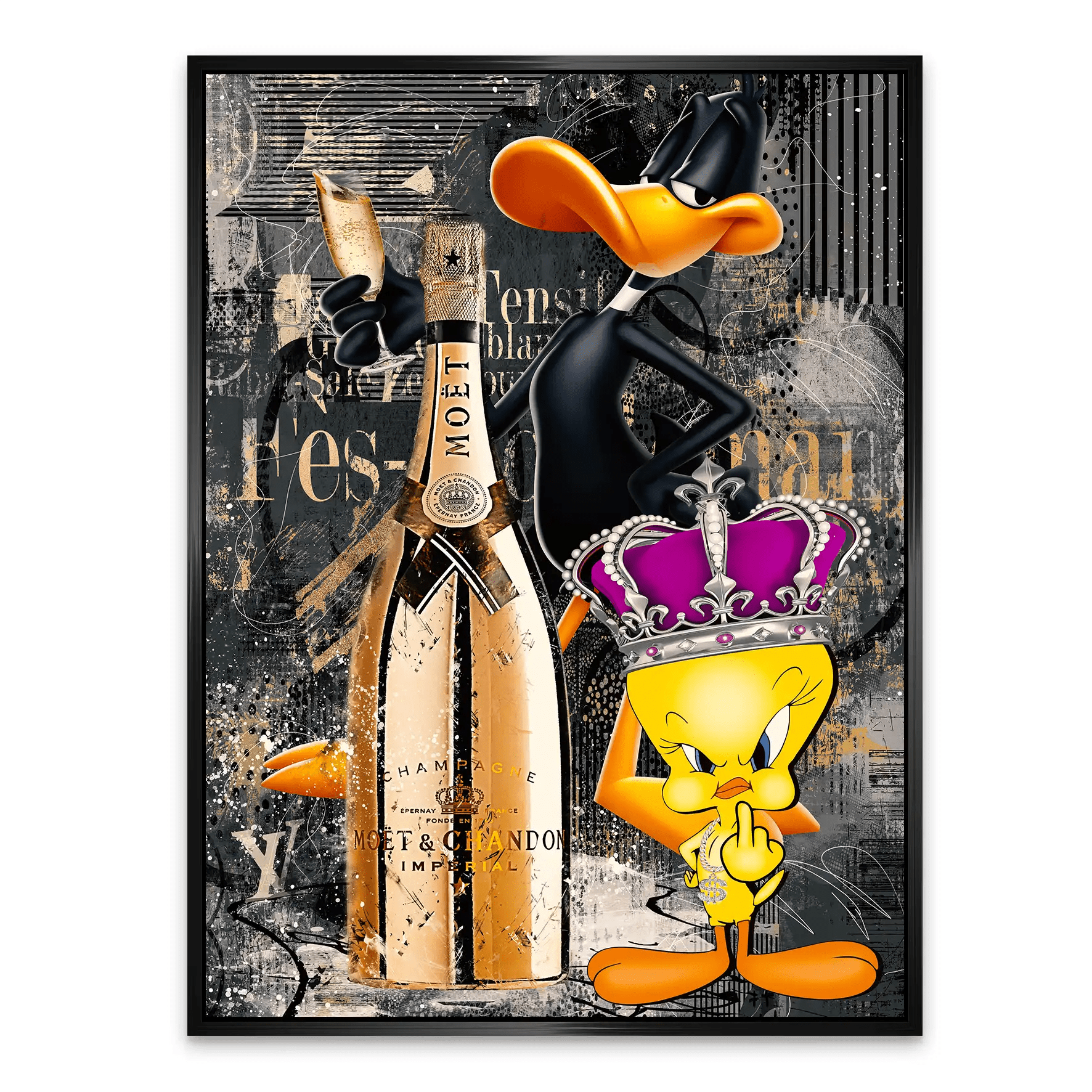 Duffy & Tweety Champagner Pop Art AluDibond Bild INGALERIE