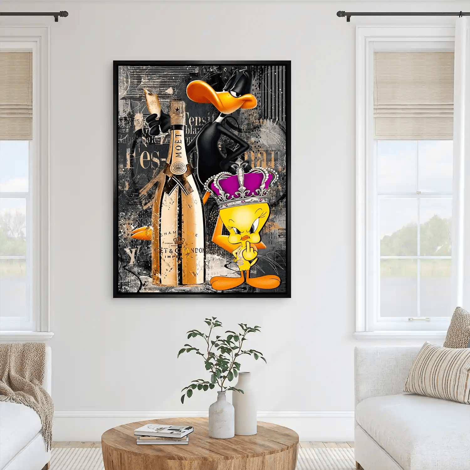 Duffy & Tweety Champagner Pop Art AluDibond Bild INGALERIE