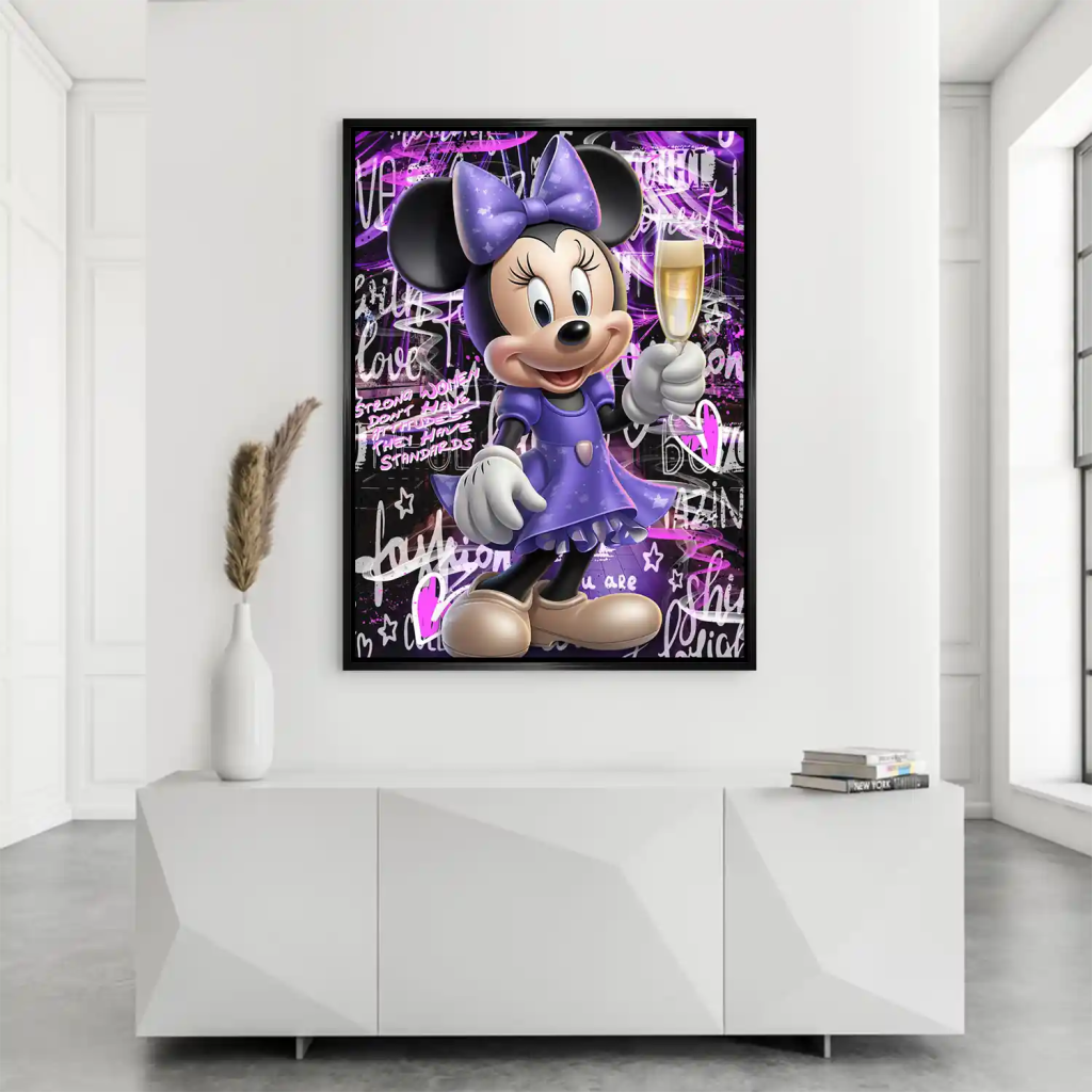 Minnie Maus Champagner Pop Art AluDibond Bild INGALERIE