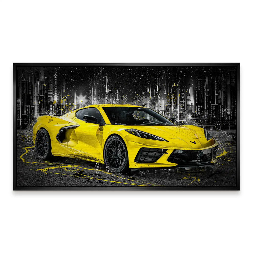 Corvette C8 Abstrakt Gelb Alu Gebürstet Bild INGALERIE