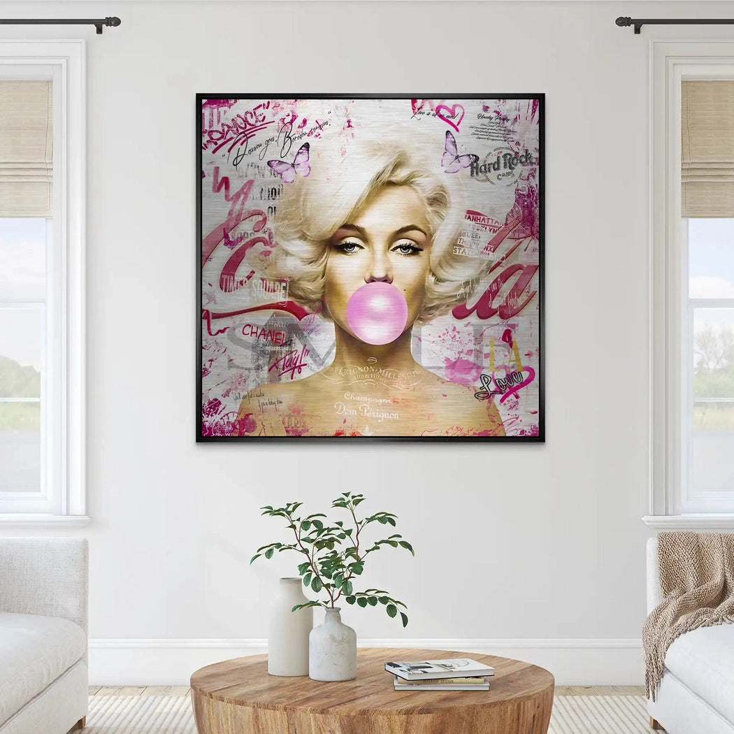 Marilyn Monroe Bubble Gum Streetart Alu Gebürstet Bild INGALERIE