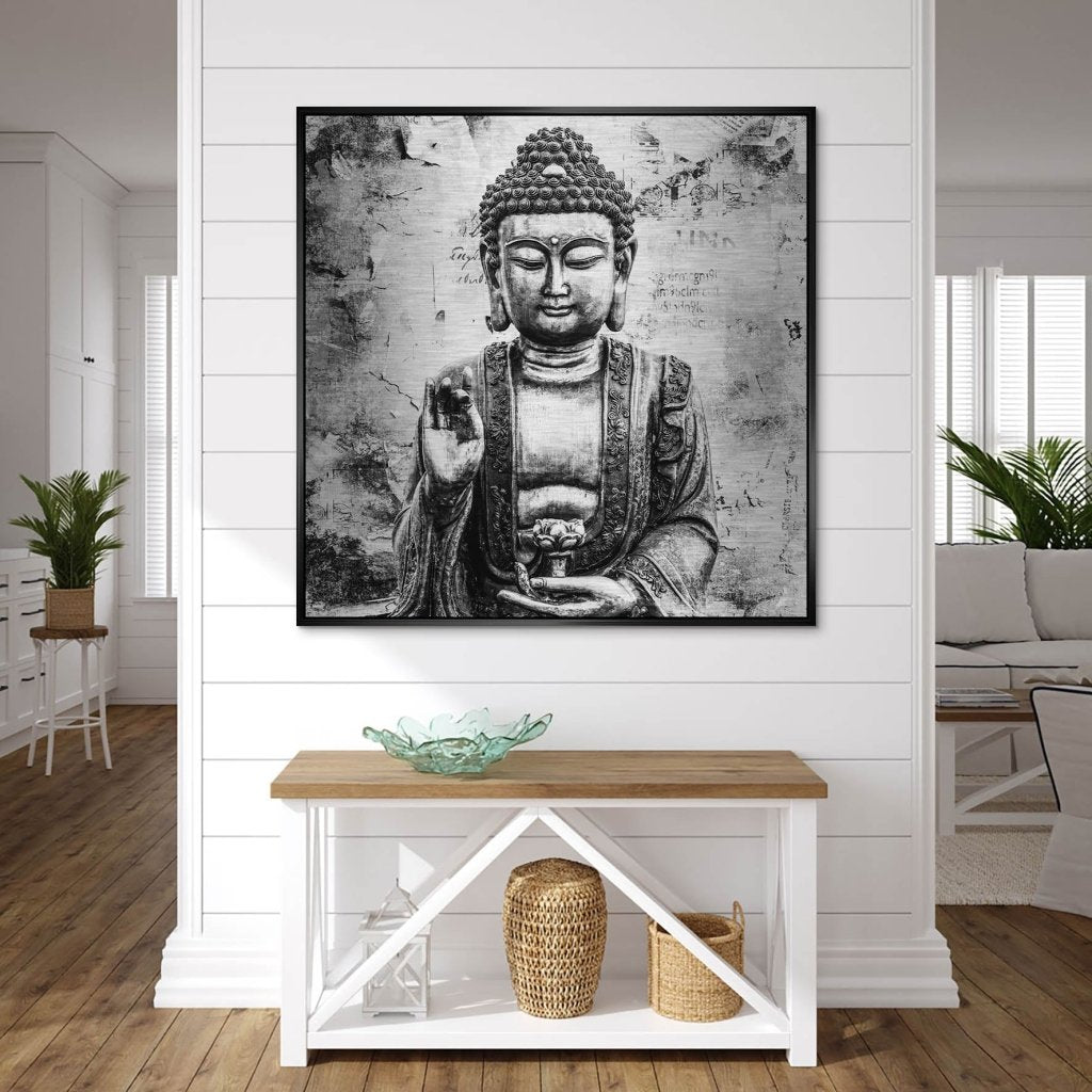 Buddha Abstrakt Black & White Alu Gebürstet Bild INGALERIE