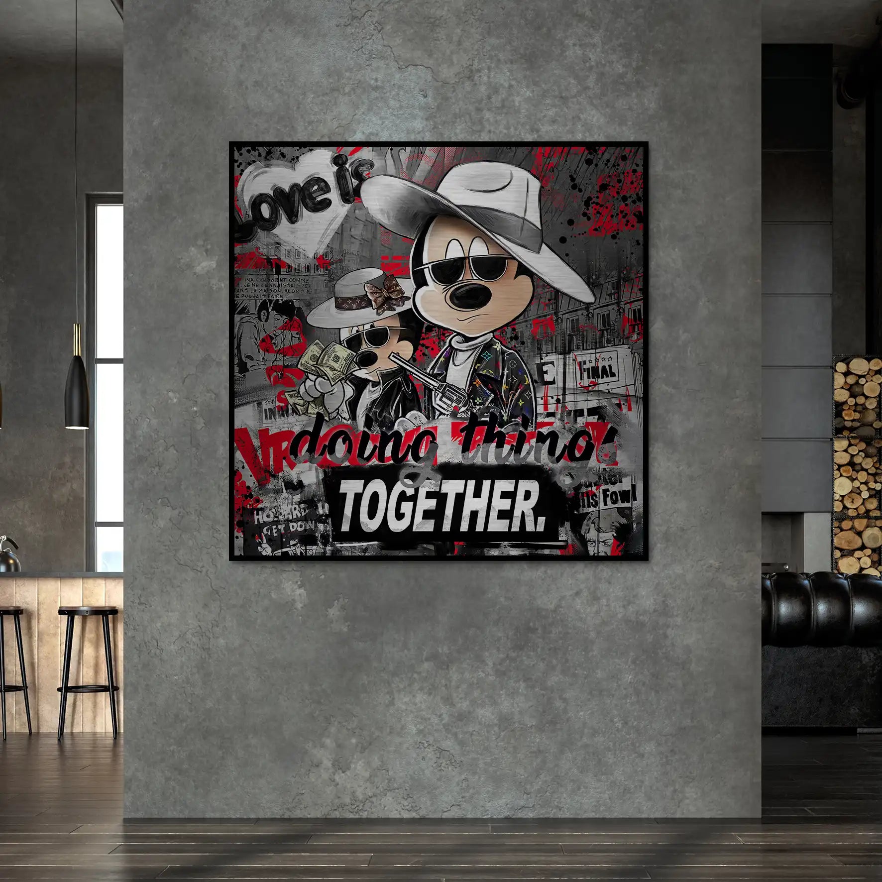 Micky & Minnie Gangster Streetart Alu Gebürstet Bild INGALERIE