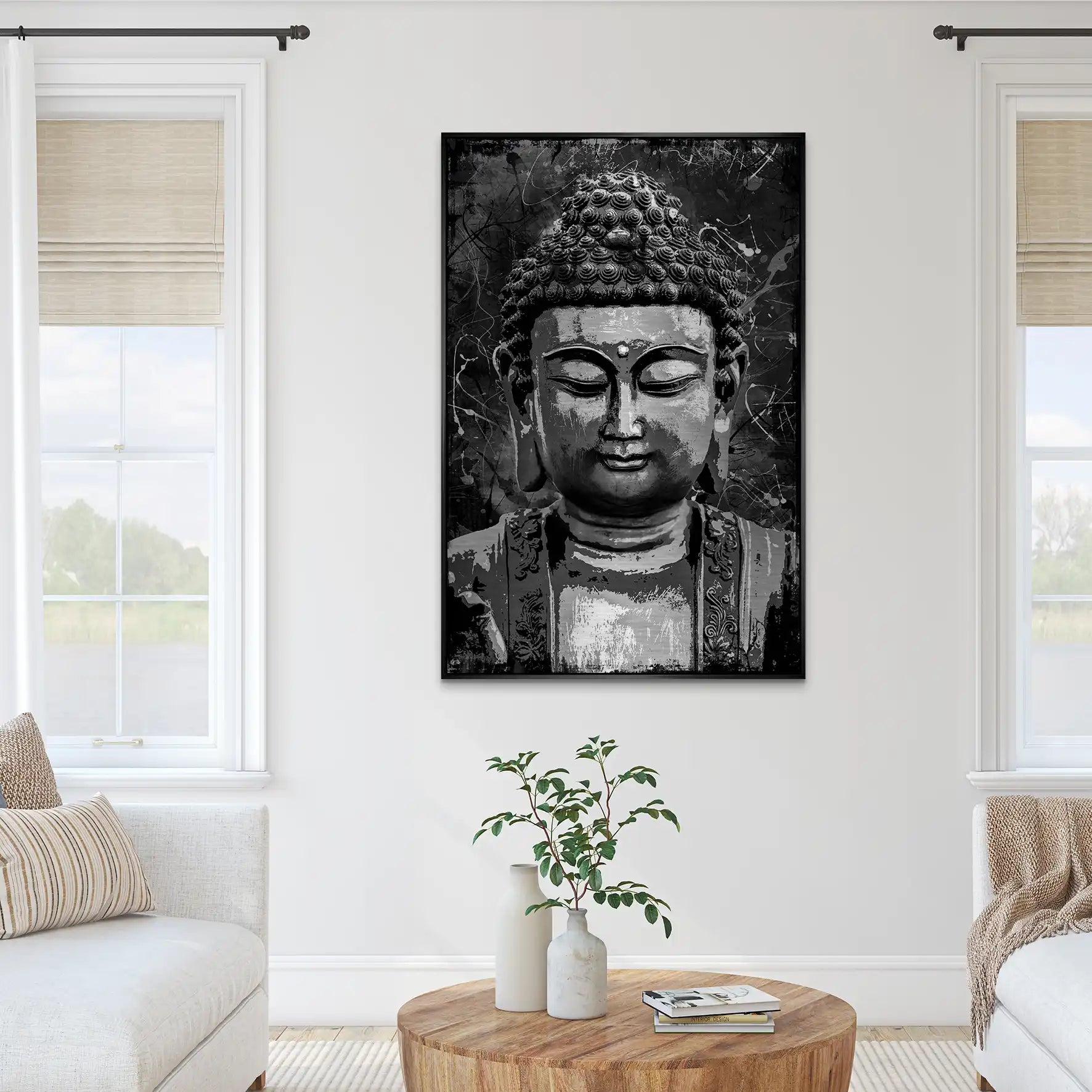 Buddha Black Abstrakt AluDibond Gebürstet INGALERIE