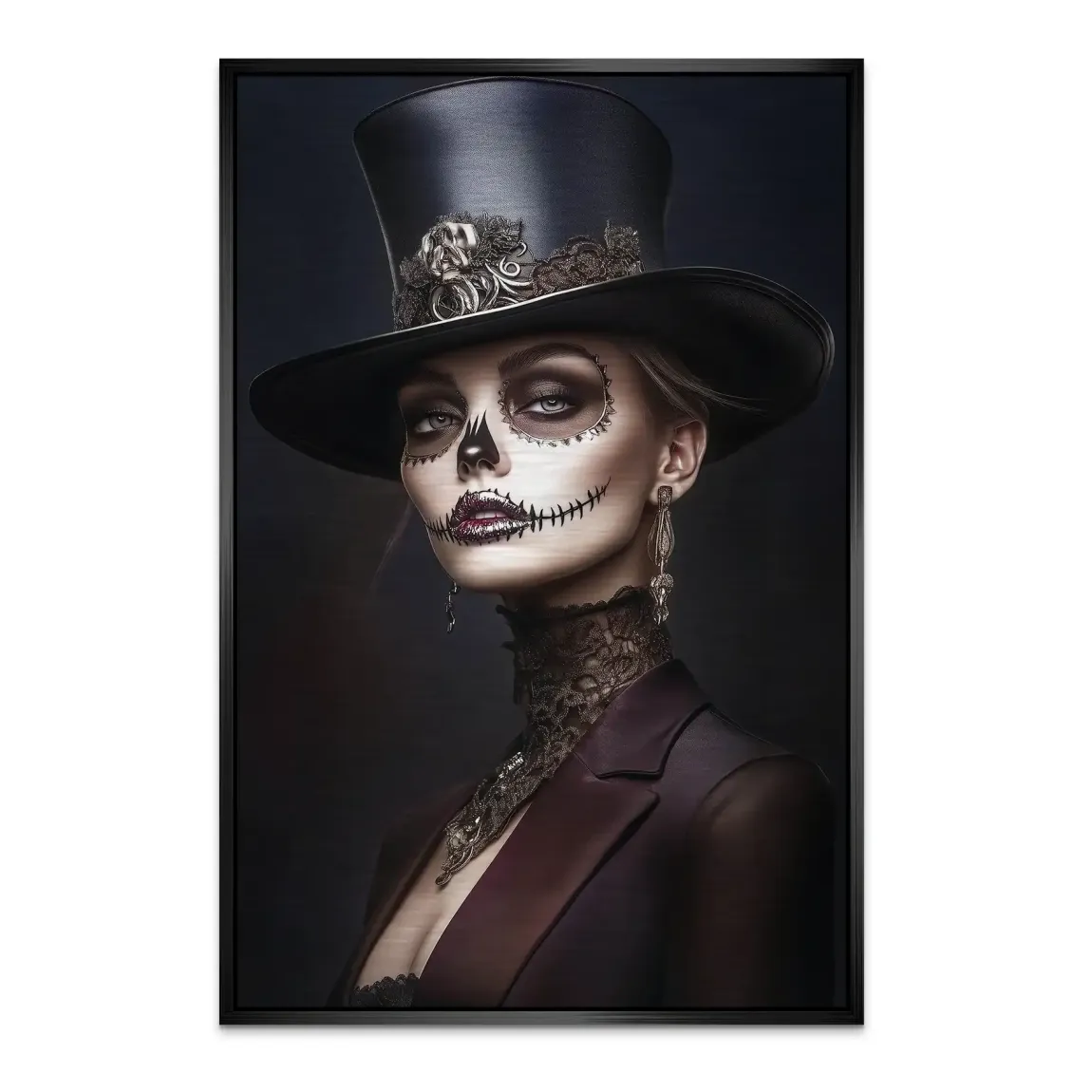 Elegante Lady mit Totenkopf-Make-up Alu Dibond Bild gebürstet INGALERIE