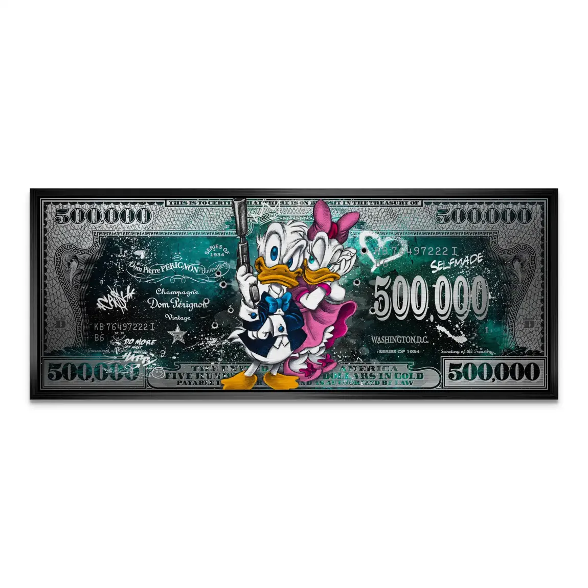 Donald & Daisy Duck Green Pop Art Dollar Alu Gebürstet INGALERIE