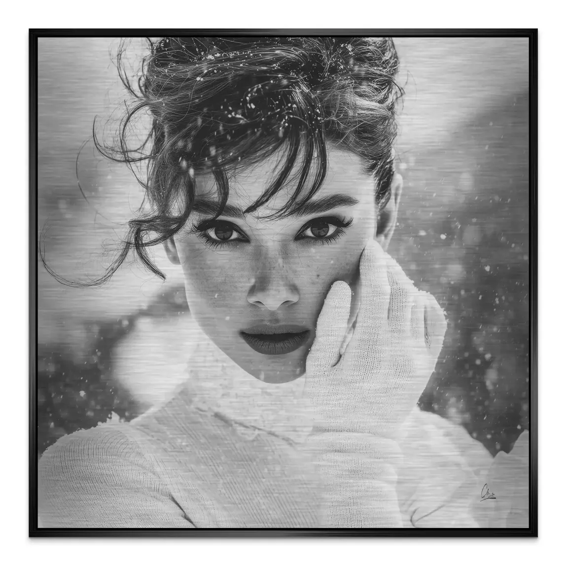 Audrey Hepburn Snow Portrait Alu Gebürstet Bild