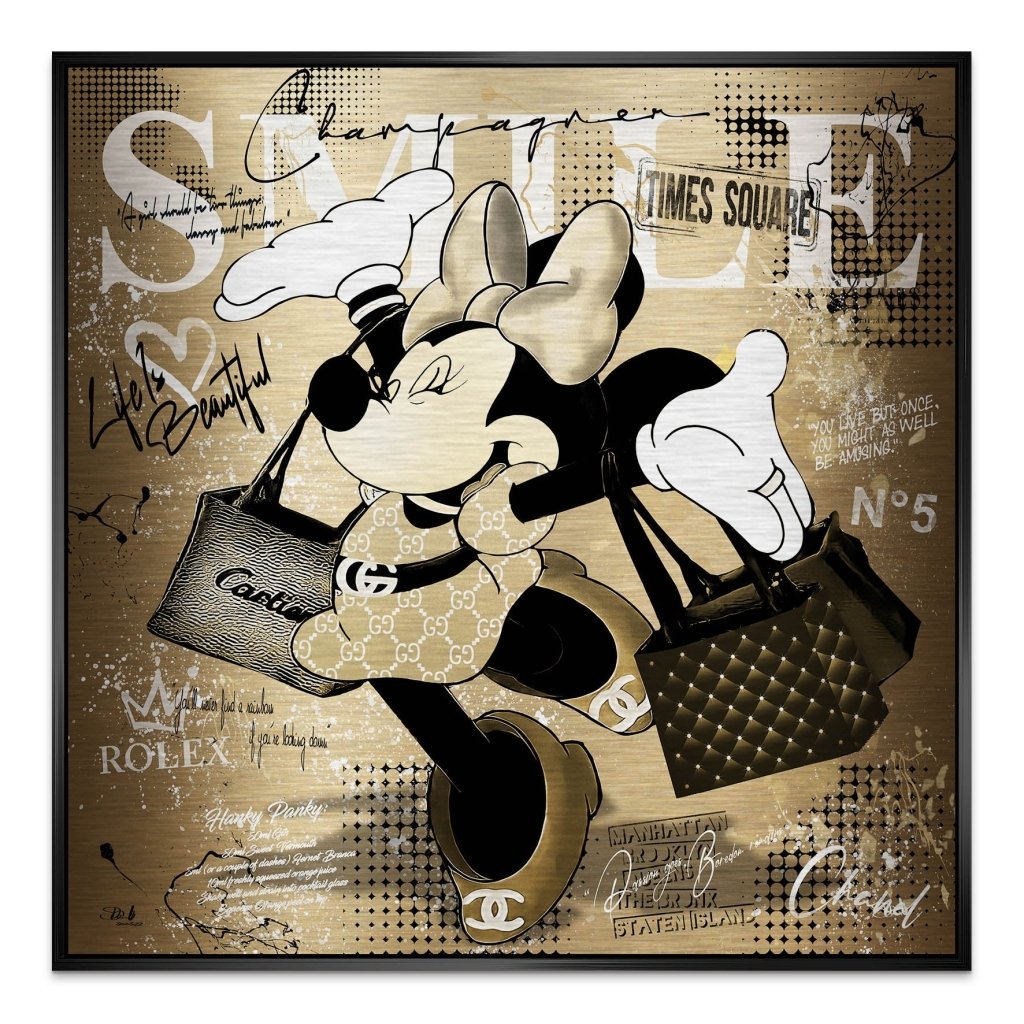 Minnie Smile Gold Pop Art Style Alu Gebürstet INGALERIE