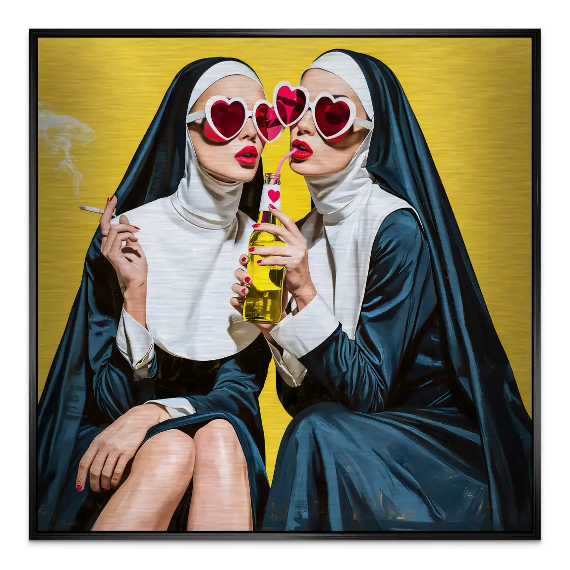 Nonnen Popart Aluminiumbild gebürstet
