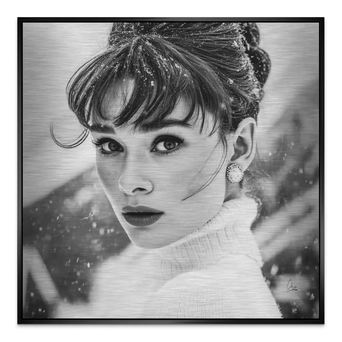 Audrey Hepburn Winter Portrait Alu Gebürstet Bild