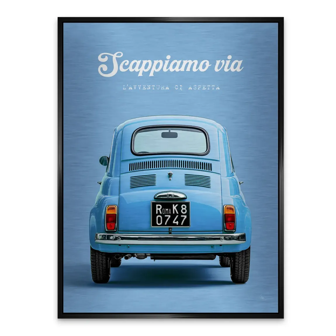 Fiat 500 Azzurro Aluminiumbild gebürstet