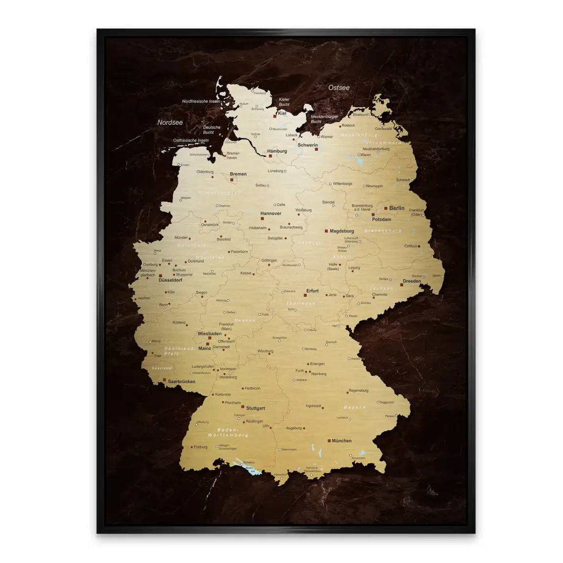 Deutschland Karte Gold Aluminiumbild gebürstet