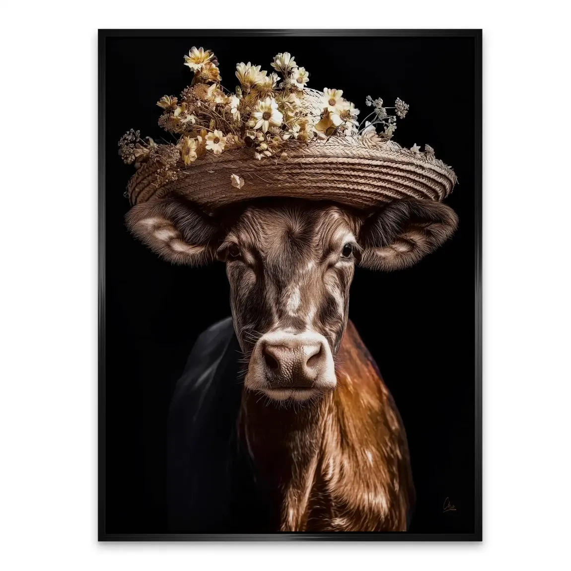 Kuh mit Strohhut Alu Gebürstet Bild