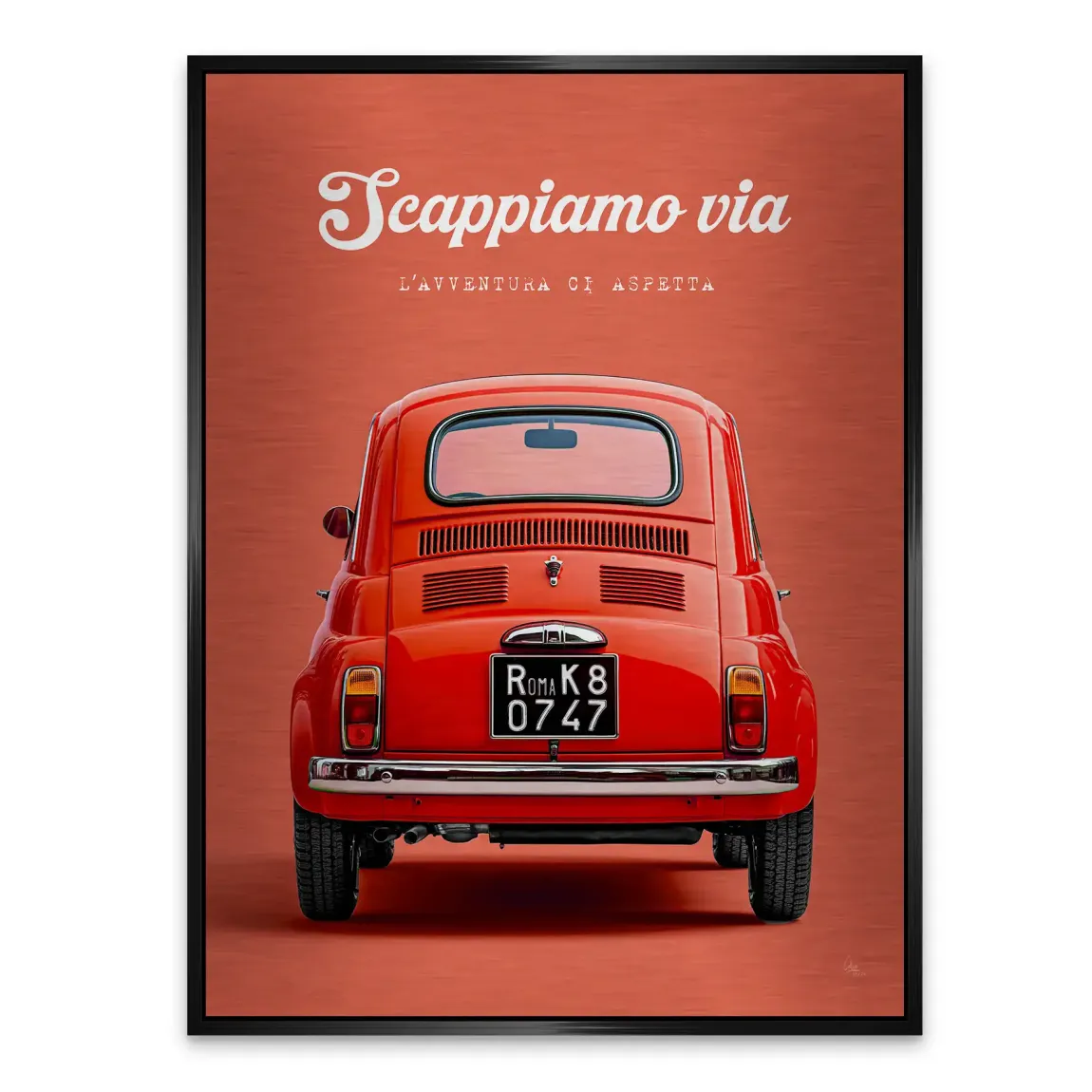 Fiat 500 Rosso Aluminiumbild gebürstet