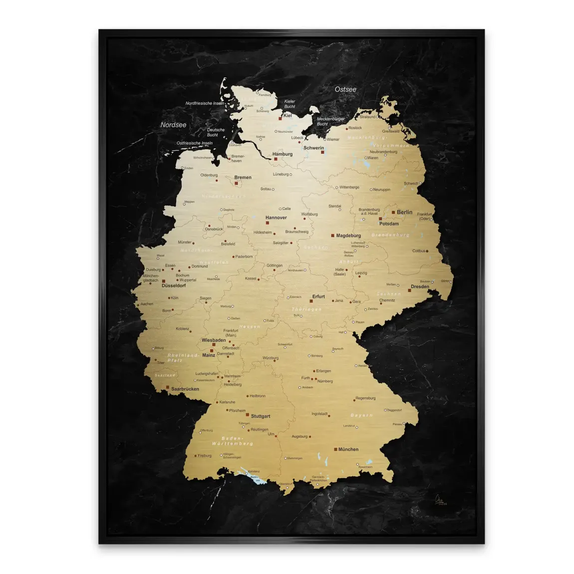 Deutschland Karte Gold Retro Aluminiumbild gebürstet