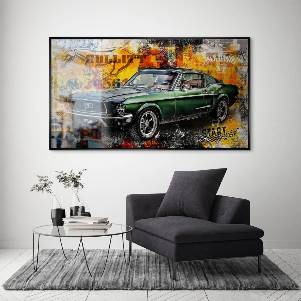 Ford Mustang Bullitt Pop Art Alu Gebürstet INGALERIE