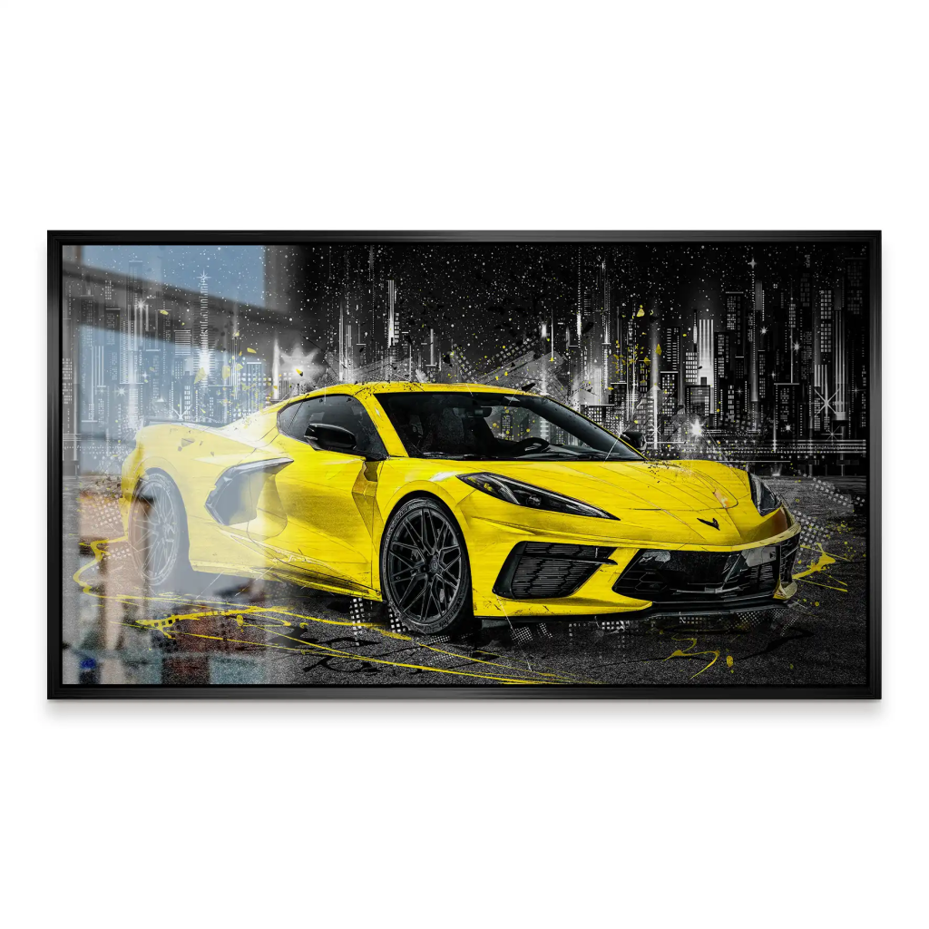 Corvette C8 Abstrakt Gelb Alu Gebürstet Bild INGALERIE