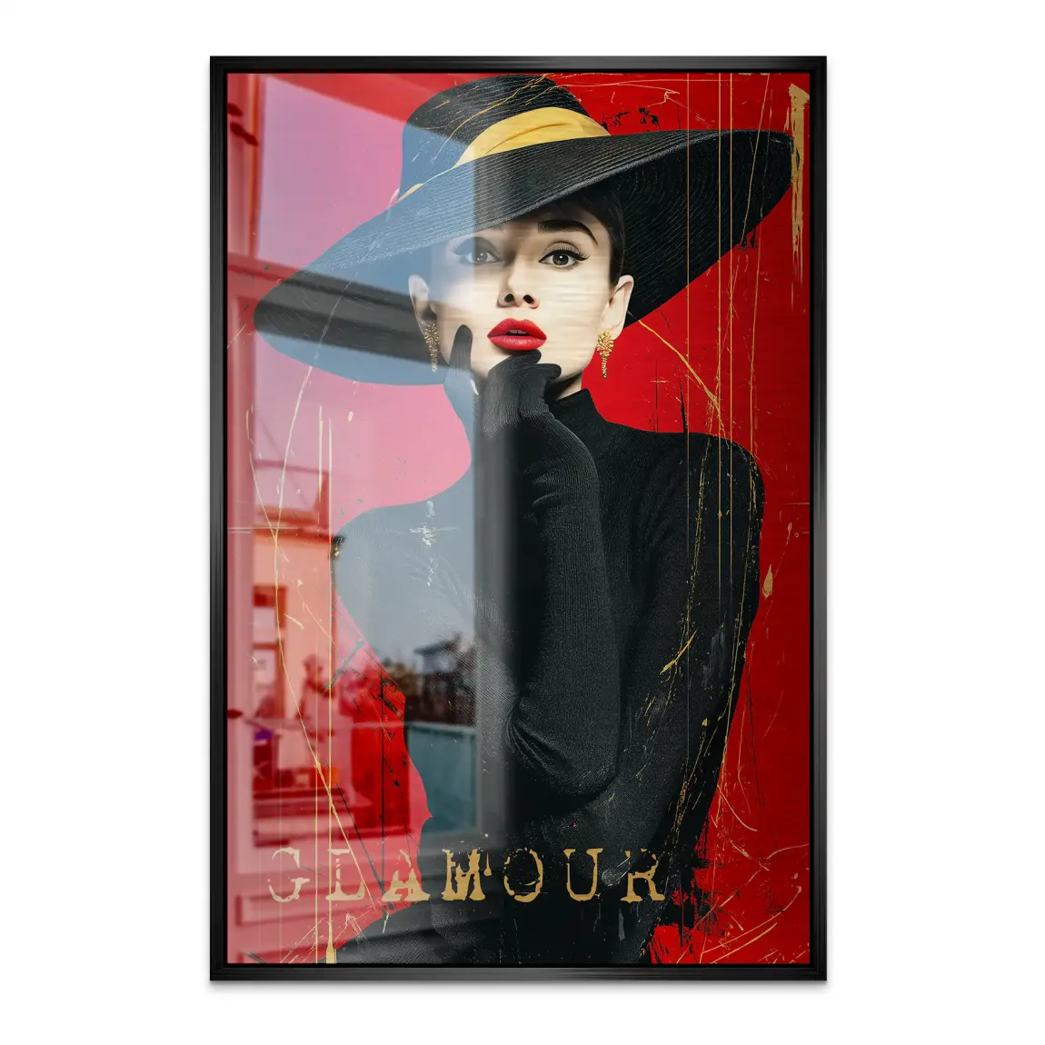 Audrey Hepburn Red Glamour Alu Dibond Bild gebürstet