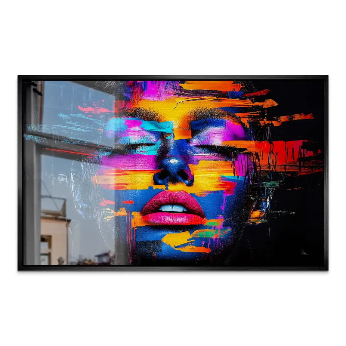 Neon Frauenportrait Aluminiumbild gebürstet