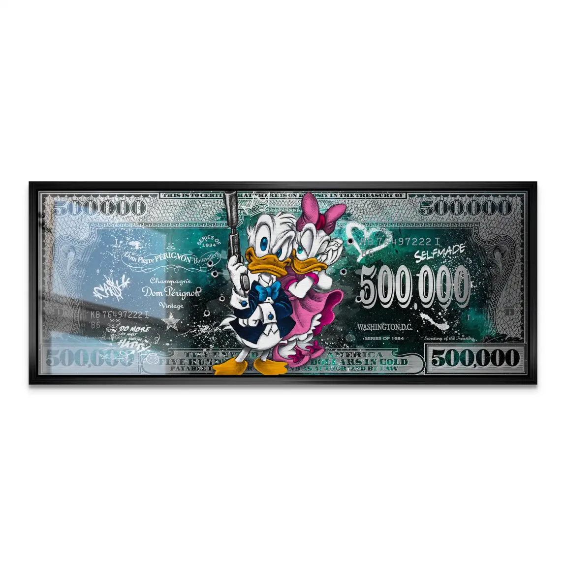 Donald & Daisy Duck Green Pop Art Dollar Alu Gebürstet INGALERIE